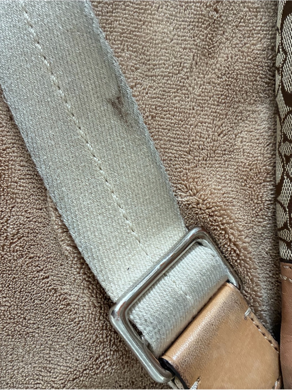 Coach Signature Canvas Laptop Tote Bag in Brown with Tan Leather Trim - Picture 14 of 16